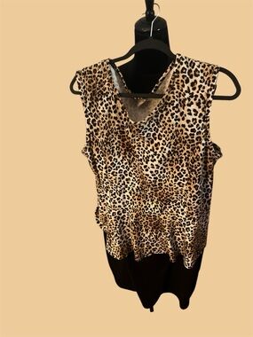 American City Wear Leopard Print V-Neck Peplum Top - Tan & Black